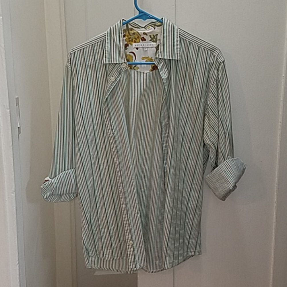 Parke & Ronen earth tone striped button up